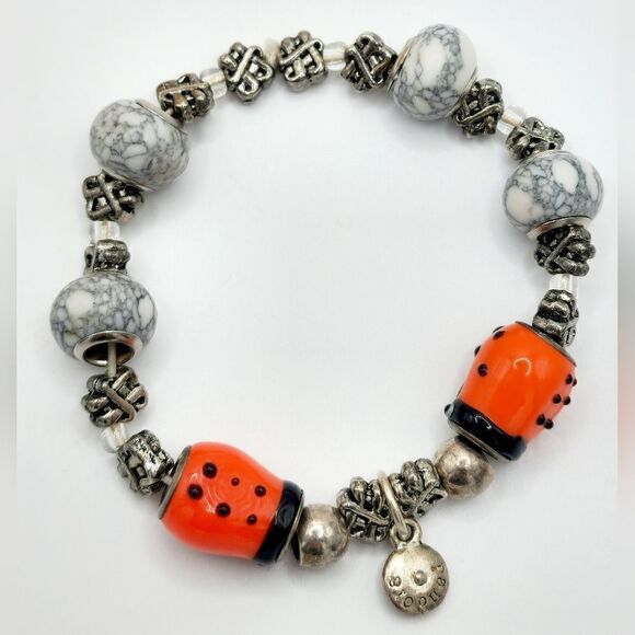 Sterling silver glass lamp work beaded bracelet - Picture 1 of 9
